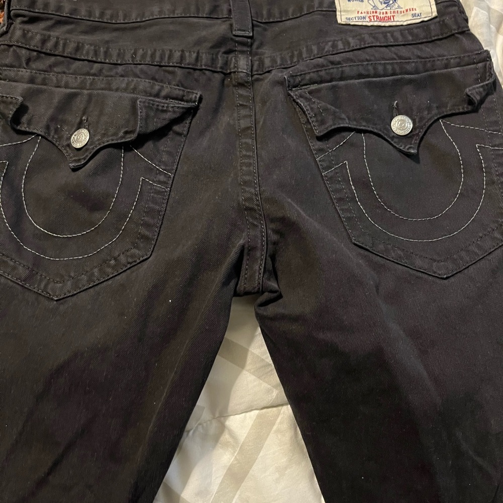 Dark black with white stitching men true religion jeans